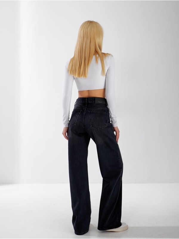 Джинси Burgas Wide leg жіночі чорного кольору 33057