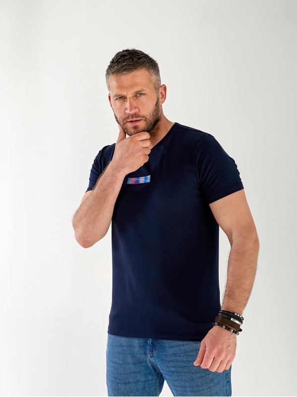Чоловіча футболка з смужкою світловідбиваючої синього кольору 33365 Чоловіча футболка з смужкою світловідбиваючої синього кольору 33365