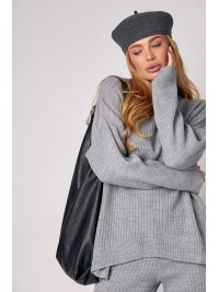Жіночий костюм oversize у рубчик зі штанами палаццо - сірий
