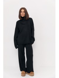 Теплий жіночий в'язаний костюм oversize - чорний