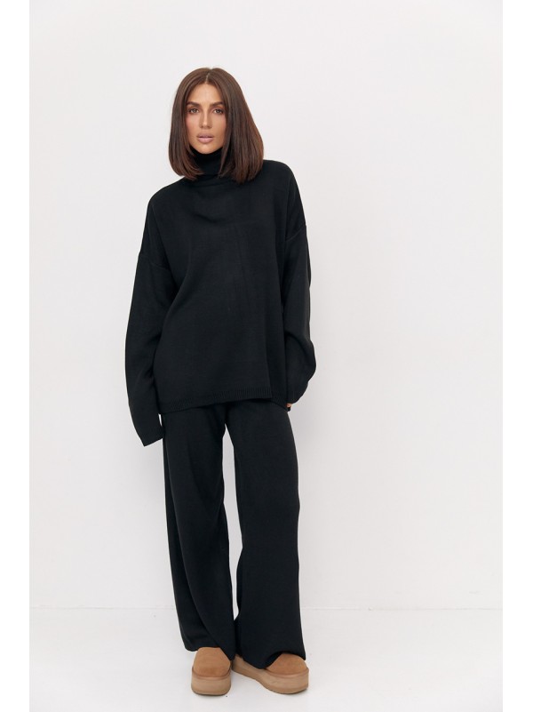 Теплий жіночий в'язаний костюм oversize - чорний
