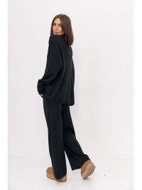 Теплий жіночий в'язаний костюм oversize - чорний