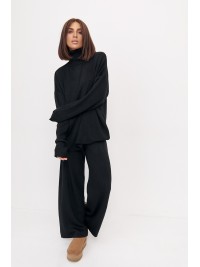 Теплий жіночий в'язаний костюм oversize - чорний