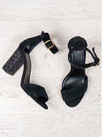 Босоніжки Kristal чорна замша скло 6469-28