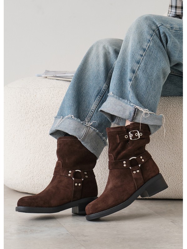 Черевики з ремінцями замша brown 8441-28