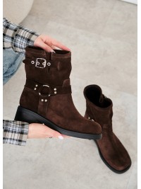 Черевики з ремінцями замша brown 8441-28