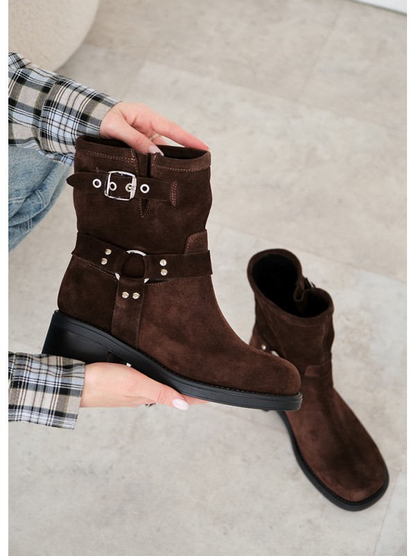 Черевики з ремінцями замша brown 8441-28