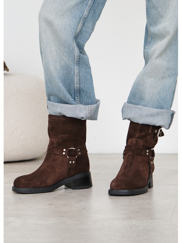 Черевики з ремінцями замша brown 8441-28