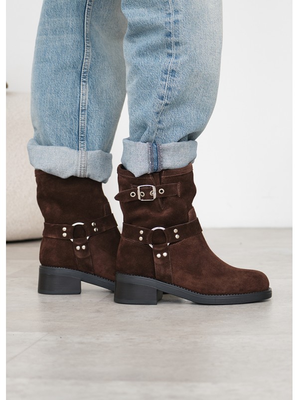 Черевики з ремінцями замша brown 8441-28