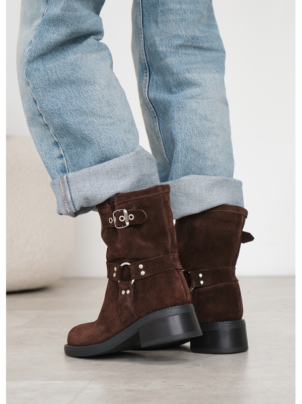 Черевики з ремінцями замша brown 8441-28