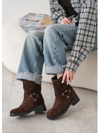 Черевики з ремінцями замша brown 8441-28