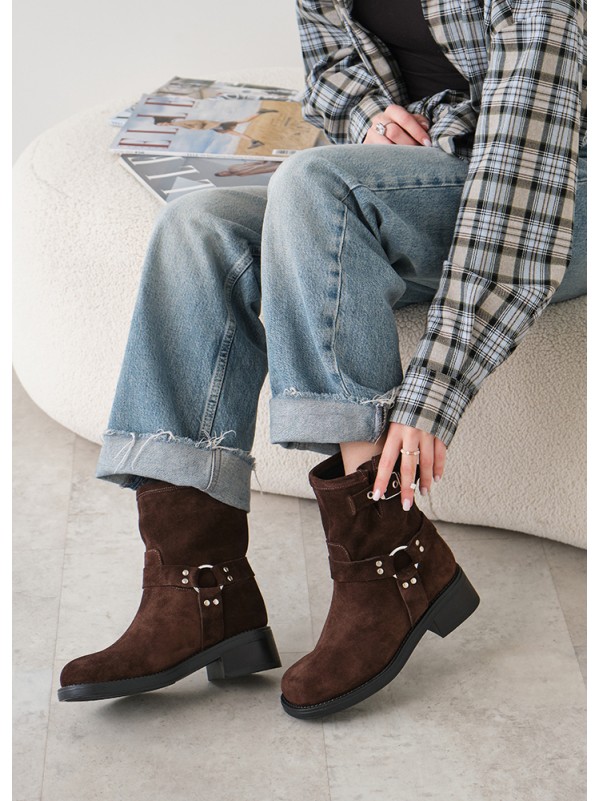 Черевики з ремінцями замша brown 8441-28