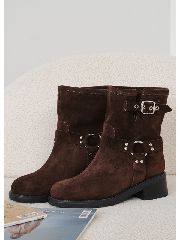 Черевики з ремінцями замша brown 8441-28