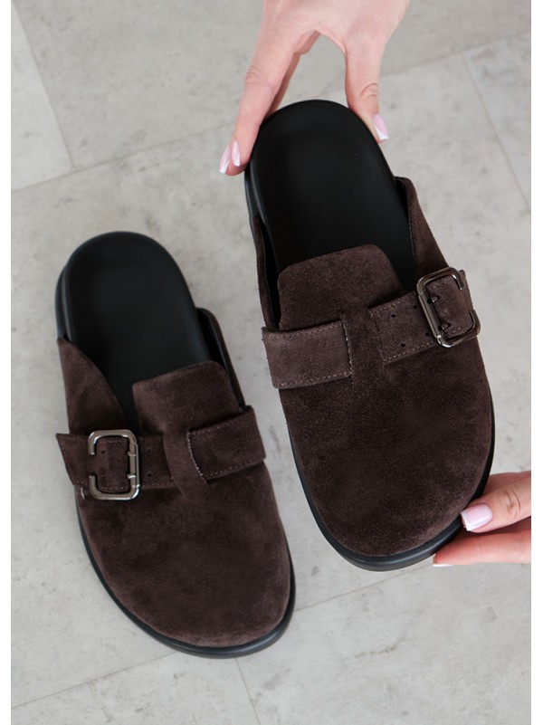 Шльопанці клоги замша brown 8465-28
