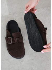 Шльопанці клоги замша brown 8465-28