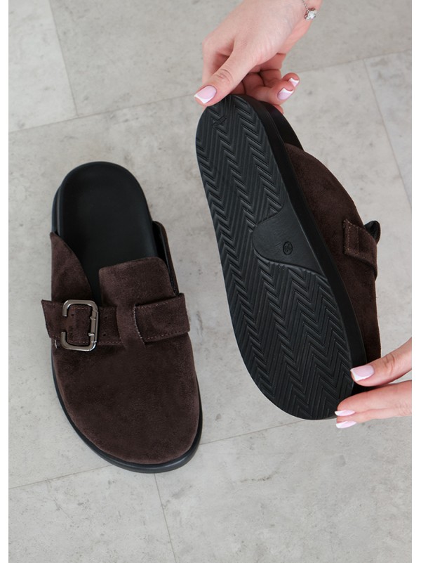 Шльопанці клоги замша brown 8465-28
