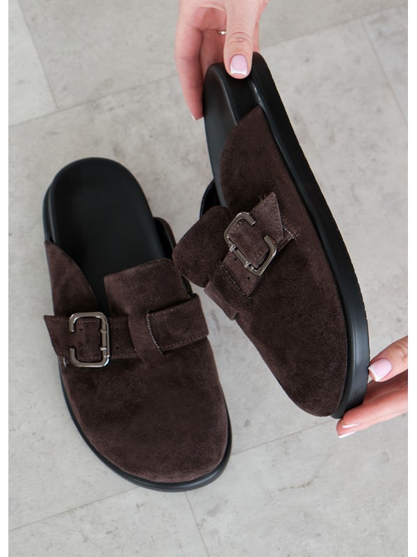 Шльопанці клоги замша brown 8465-28