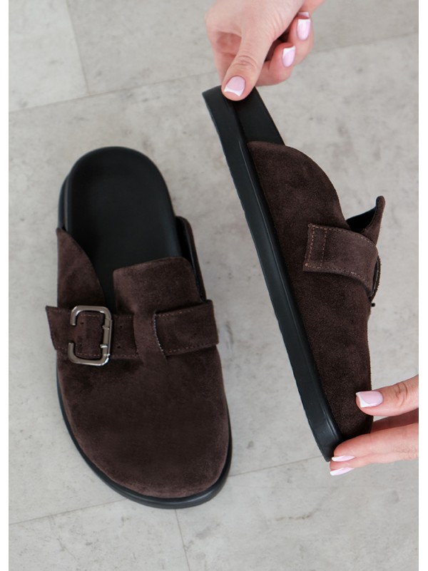Шльопанці клоги замша brown 8465-28