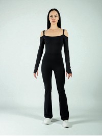 Capris Seamless Classic – боді-комбінезон з push-up, відкритою спиною та кльош-брюками (чорний)