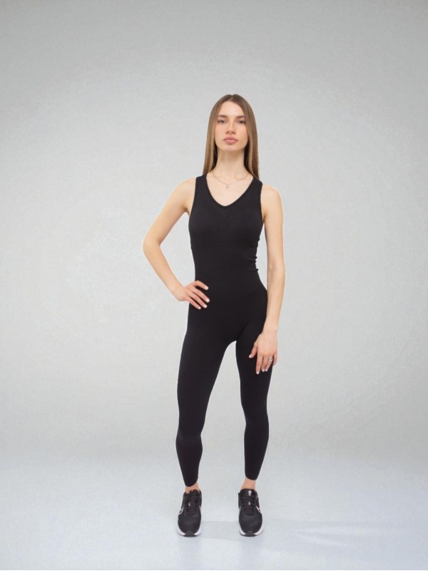 Seamless Fit & Lift Black – бесшовный фитнес-комбинезон с Push-Up и сменными чашками