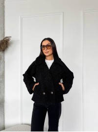 Жіноча коротка шуба з букле чорного кольору 29807