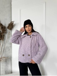 Жіноча коротка шуба з букле лiлового кольору 29809