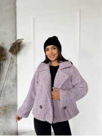 Жіноча коротка шуба з букле лiлового кольору 29809