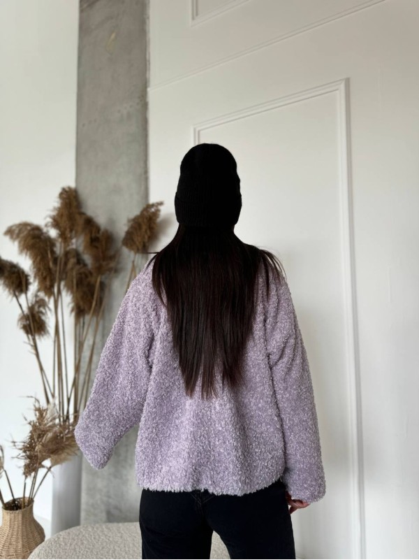 Жіноча коротка шуба з букле лiлового кольору 29809