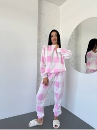 Жіночій теплий костюм для дому в клітку рожевого кольору 29814