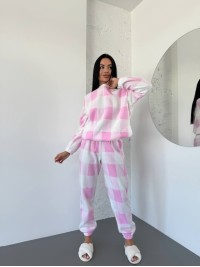 Жіночій теплий костюм для дому в клітку рожевого кольору 29814