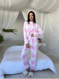 Жіночій теплий костюм для дому в клітку рожевого кольору 29814