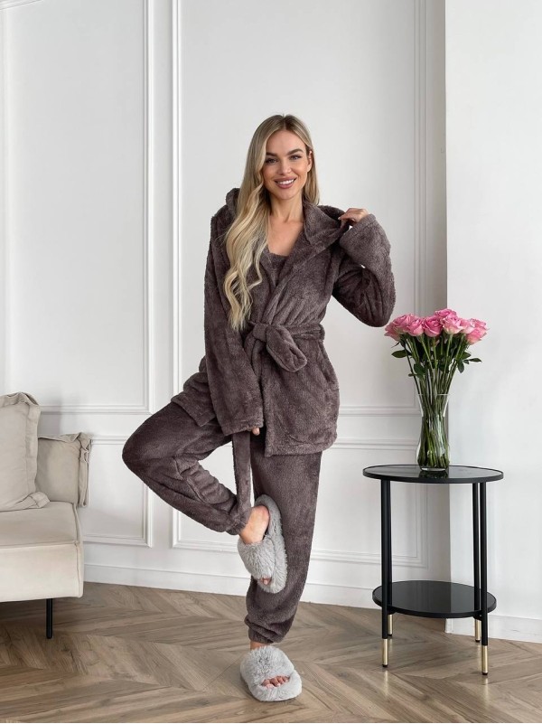 Жіночий теплий костюм 3-ка для дому кавового кольору 29820
