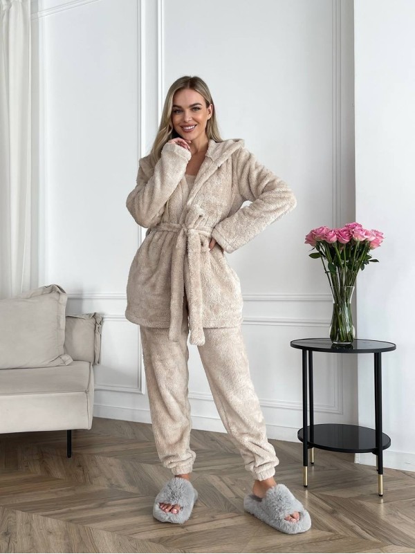 Жіночий теплий костюм 3-ка для дому бежевого кольору 29821