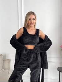 Жіночий теплий костюм 3-ка для дому чорного кольору 29823