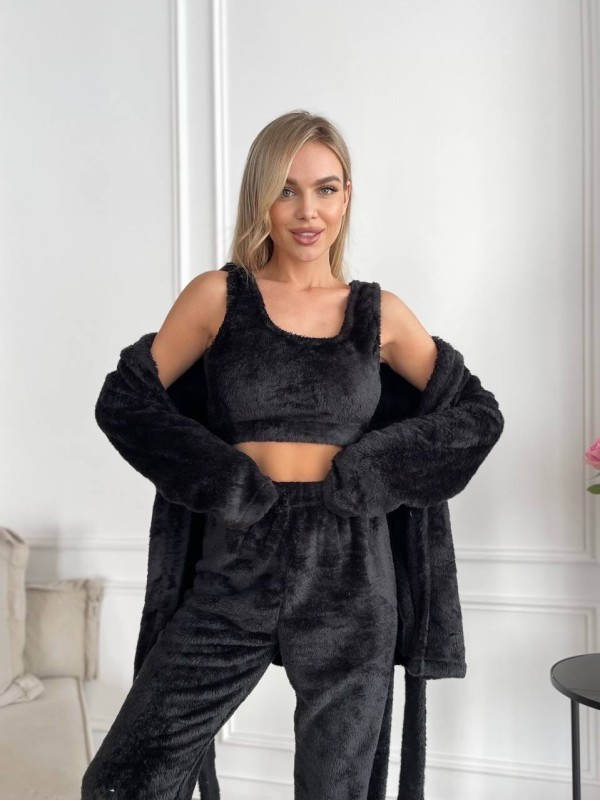 Жіночий теплий костюм 3-ка для дому чорного кольору 29823
