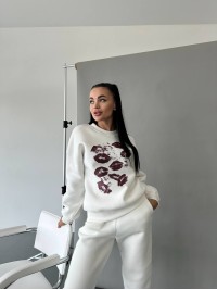 Жіночий світшот на флісі з принтом білого кольору 29873