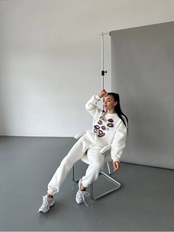 Жіночий світшот на флісі з принтом білого кольору 29873