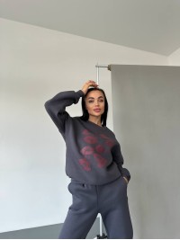 Жіночий світшот на флісі з принтом сірого кольору 29874