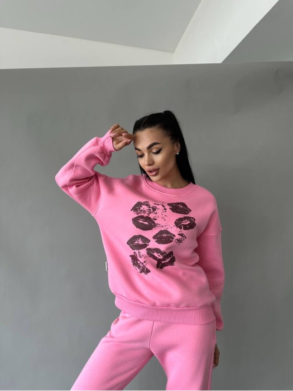 Жіночий світшот на флісі з принтом рожевого кольору 29875