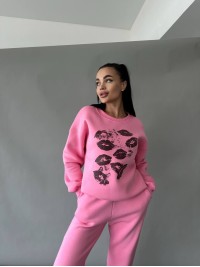 Жіночий світшот на флісі з принтом рожевого кольору 29875