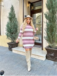 В'язане плаття в смужку пудрового кольору 29892