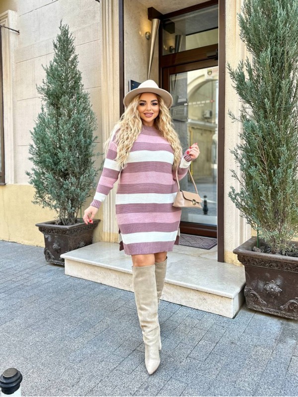 В'язане плаття в смужку пудрового кольору 29892