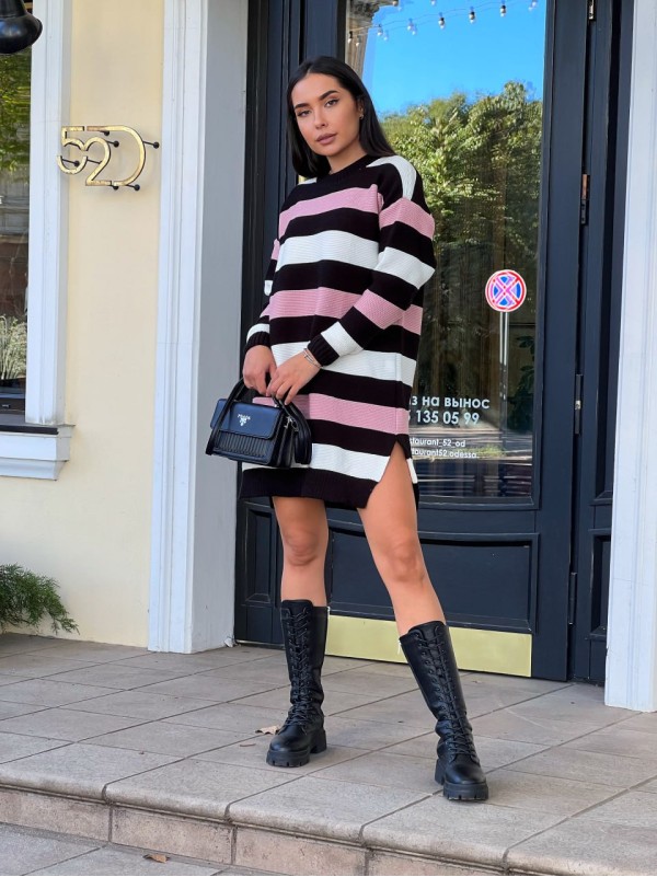 В'язане плаття в смужку чорного кольору 29893