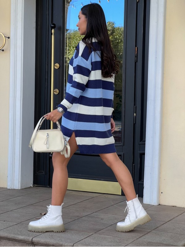 В'язане плаття в смужку синього кольору 29894