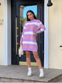 В'язане плаття в смужку бузкового кольору 29895