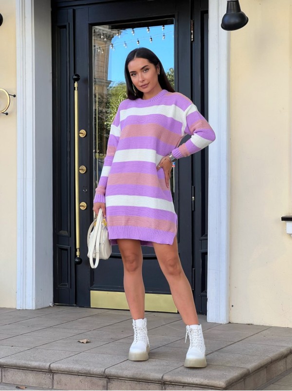 В'язане плаття в смужку бузкового кольору 29895