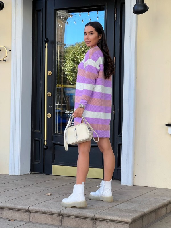 В'язане плаття в смужку бузкового кольору 29895