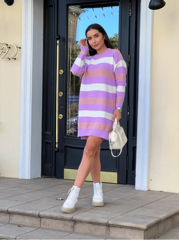 В'язане плаття в смужку бузкового кольору 29895