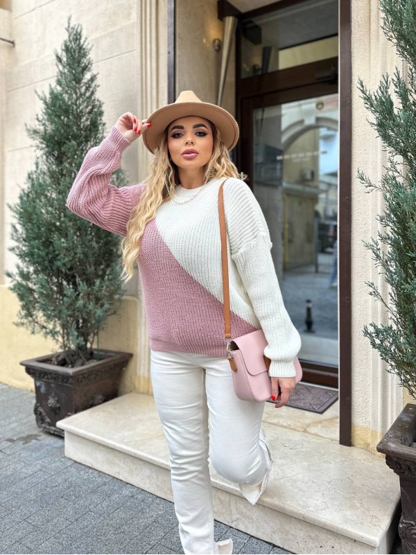 В'язаний жіночий светр рожевого кольору 29899