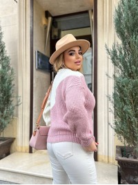 В'язаний жіночий светр рожевого кольору 29899